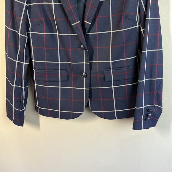 NWT Tommy Hilfiger Women Navy Window Pane Plaid Blazer Sz 2 Academia Lined Prep - Picture 3 of 16